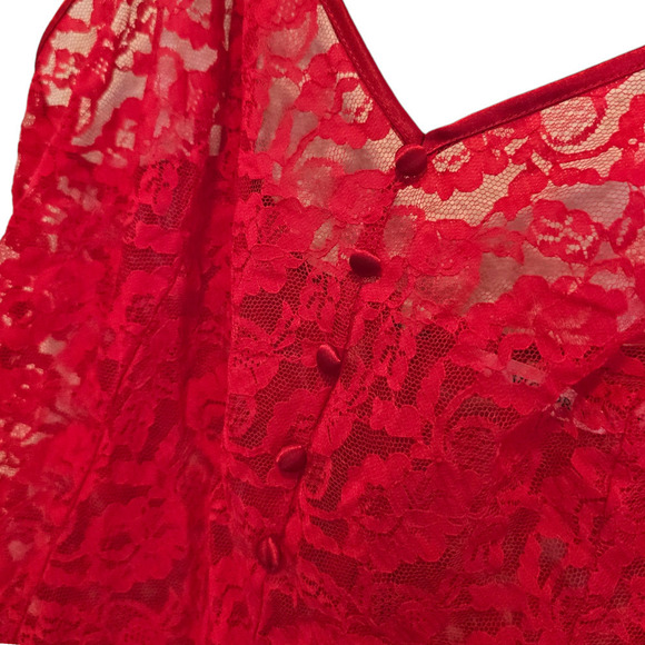 Vintage 90s Victorias Secret Heart Label Teddy Large High Cut Red Lace Bodysuit - Picture 2 of 7